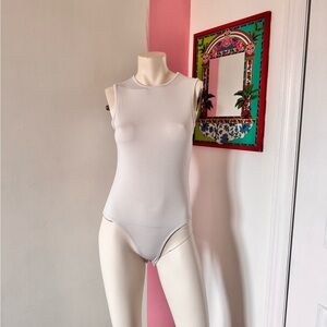 Sleeveless White Basic Fitted Tank Bodysuit